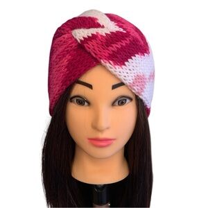 Handmade Knit Turban style Headband Ear Warmer. Shades of pink and white. OS